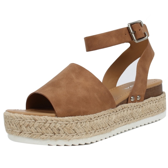 Shoes - Tan Open Toe Halter Ankle Strap Espadrill